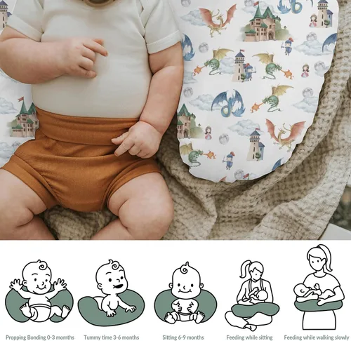 Miniatura 6 de Fundas de almohada de lactancia de dragón y caballeros de cuento de hadas para niños y niñas, dragones de fantasía, castillo de princesa, funda