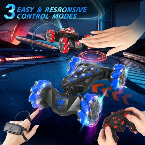 Miniatura 2 de Auto de acrobacias RC, auto de juguete con control remoto de 2.4 GHz, 4WD, con sensor de gestos, vehículos de doble cara, vehículo todo terreno que