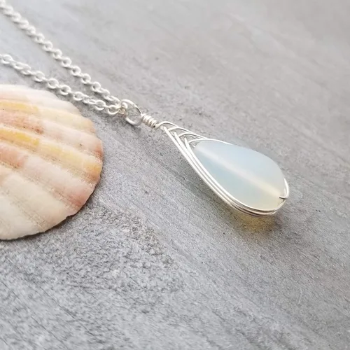 Miniatura 49 de Yinahawaii Collar de cristal de mar hecho a mano, joyería hawaiana para mujer, collar de lágrima trenzada, joyería única de cristal de mar