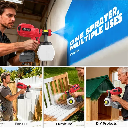 Miniatura 9 de DIYtoolifz - Pulverizador de pintura inalámbrico compatible con batería Milwaukee 18V, pistola de pintura eléctrica de 40.6 fl. oz con 4 boquillas