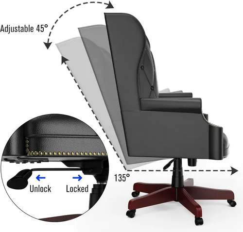 Miniatura 5 de Silla de oficina ejecutiva de 330 libras, diseño ergonómico, respaldo alto, reclinable, cómodo asiento y respaldo acolchados, silla de escritorio