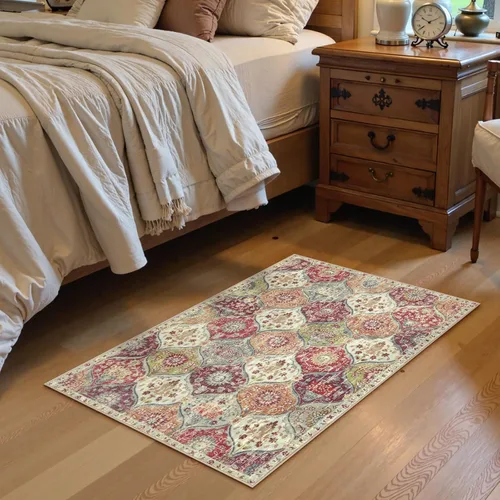 Miniatura 2 de Lahome Alfombra Marroquí de Enrejado Lavable Naranja, Alfombras de 2' x 3' para Entrada de Cocina y Baño, Alfombra Antideslizante Ultradelgada