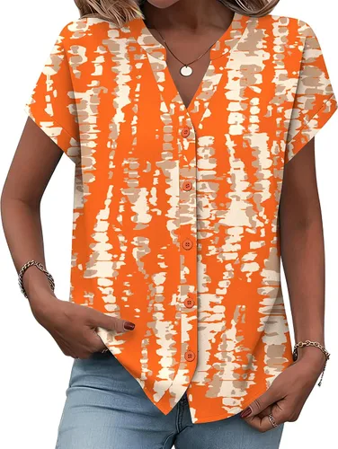 Miniatura 13 de Zeagoo Camisas con botones para mujer, camisetas de manga corta, cuello en V, blusas casuales de negocios
