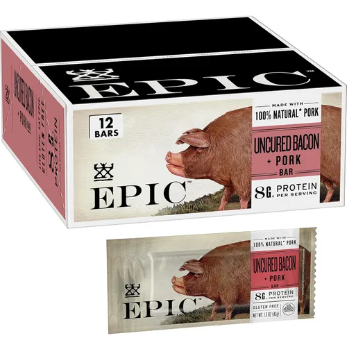 Miniatura 17 de Barritas EPIC de tocino de bisonte y arándanos rojos, alimentadas con hierba, 12 unidades en caja, barritas de 1.3oz
