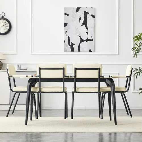 Miniatura 8 de Modern Dining Table Set for 4,50" Sintered Stone Table Set for 4,Marble Dining Table Set of 4 with Upholstered Chair,5 Piece Rectangular Dining Room