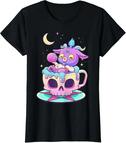 Miniatura 34 de Kawaii Pastel Goth Cute espeluznante Pentáculo Baphomet - Camiseta de cabra, Negro