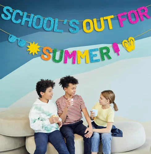 Miniatura 6 de JOZON Cartel colorido y brillante de la escuela para el verano con gafas de sol de paletas de sol, letreros de fin de año escolar, pancarta