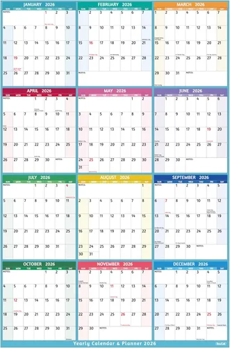 Calendario anual de pared 2026 – Calendario anual grande 2026 vetical, enero 2026 – diciembre 2026, 25.2 x 38.2 pulgadas (abierto), calendario 2026,