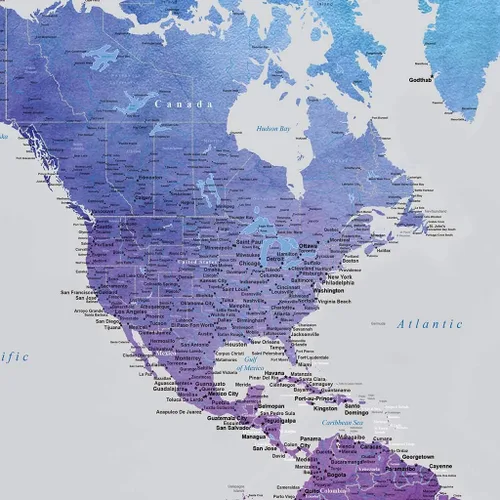 Miniatura 27 de 3 paneles - Mapa de viaje colorido del mundo con alfileres en lienzo envuelto en galería, mapa de pared grande