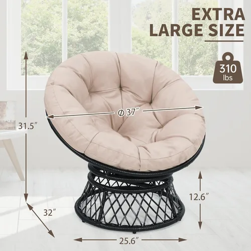 Miniatura 2 de KROFEM Silla Papasan ergonómica de mimbre de 40 pulgadas, silla giratoria de 360° para interiores y exteriores con cojín grueso suave, ideal