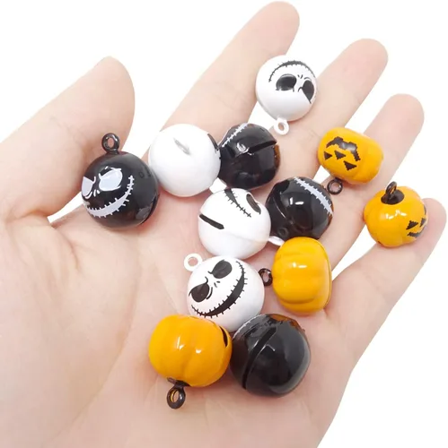 Miniatura 4 de Honbay 12 decoraciones de Halloween, campanas de calabaza, campanas de calavera fantasma, para árbol de Halloween, aretes, collar de mascotas