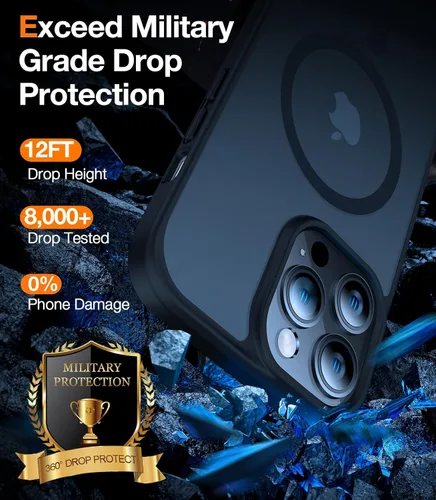 Miniatura 4 de TORRAS Funda magnética más fuerte para iPhone 14 Pro, 12 pies de grado militar probado en caídas, compatible con MagSafe, silicona mate protectora