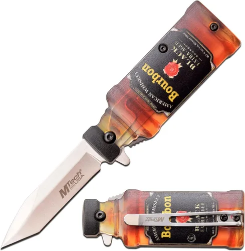 MTECH USA Cuchillo plegable asistido por resorte - Se mantiene en posición vertical - Cuchillo para botella de Bourbon - Hoja de acero inoxidable