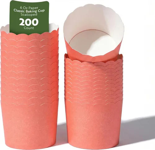 Miniatura 22 de Restaurantware Paquete de 200 moldes de papel para cupcakes de 3.38 onzas, resistentes a la grasa, festoneados para horno, elegantes tazas
