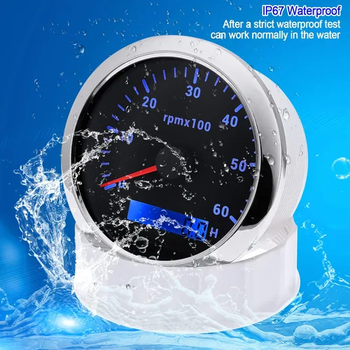 Miniatura 5 de ARTILAURA Tacómetro para Barco Tacometro 85mm 3-3/8" 6000 RPM Calibrador 7 Colores Impermeable para Marino Coche AUTO Camión 9-32V (Negro)
