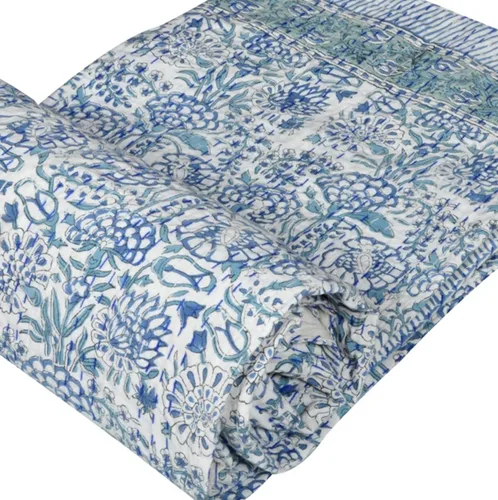 Miniatura 5 de YUVANCRAFTS Manta de algodón con estampado de bloques de mano india Kantha, tamaño Queen (blanco, individual de 90 x 60 pulgadas)