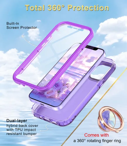 Miniatura 2 de Btscase Funda para iPhone 12 Pro Max de 6.7 pulgadas, protector de pantalla integrado con soporte de anillo de 360°, cuerpo completo de doble capa