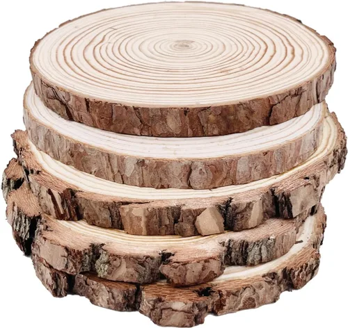 Miniatura 4 de Discos redondos naturales, rebanadas de madera rústica, 4 piezas de 8.2-9 pulgadas, kit de madera sin terminar, círculos para manualidades