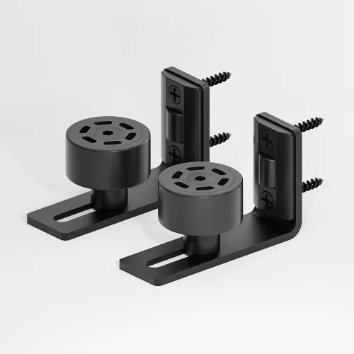 Guía de suelo ajustable para puerta corrediza de granero, guía de suelo de granero montado en la pared, con parte inferior plana al ras (negro)