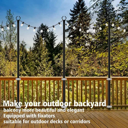 Miniatura 4 de AILBTON 10Ft String Light Poles 6 Pack,Light Poles for Outside Lights,Outdoor with Fence Brackets Hanging Lights,Metal Stand Deck Patio Backyard