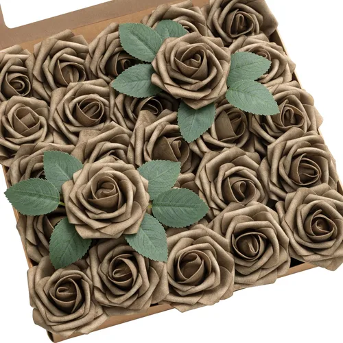 Miniatura 24 de Ling’s Moment - Flores Artificiales, 50 piezas, Rosas Verde Pavo Real con Tallos, 3" de Tacto Real, Espuma DIY para Ramilletes de Boda/Centros