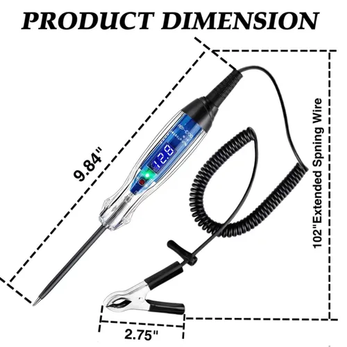 Miniatura 7 de Luz de prueba automotora, probador de circuito digital LED de 3-60 V CC, probador de luz resistente con voltímetro, probador de voltaje automático