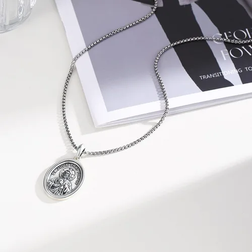 Miniatura 234 de Collar de plata de ley 925 con medalla de San Patrón, colgante de protección católica, amuleto, joyería religiosa para hombres y mujeres