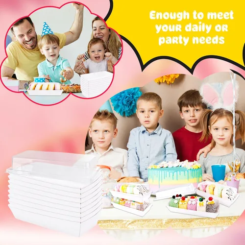 Miniatura 4 de Paquete de 60 cajas de embutidos de 7.5 pulgadas con tapas transparentes, cajas de papel blanco para panadería, recipientes pequeños para postres