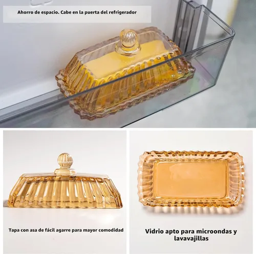 Miniatura 3 de Mantequera de Vidrio en Color Champán con Tapa, Bandeja Cubierta para Mantequilla en Barra, Envase de Almacenamiento de Mantequilla de Cristal