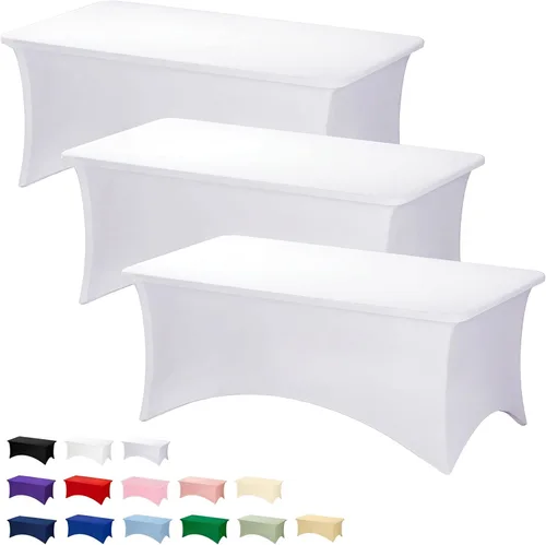 Miniatura 72 de Fixwal Paquete de 3 Manteles Negros para Mesas Rectangulares de 6 Pies, Manteles Rectangulares Elásticos de Spandex Ajustables de 6 Pies
