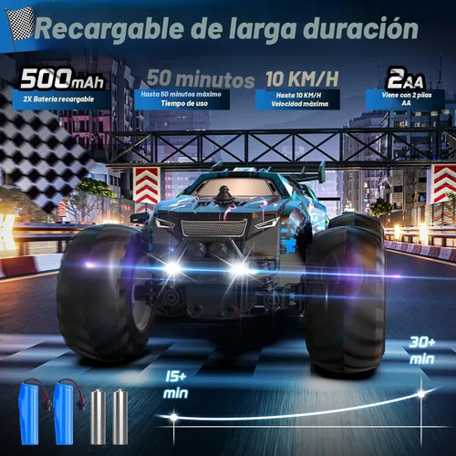 Miniatura 8 de Auto de control remoto, camión de control remoto todo terreno para niños, camión recargable a control remoto con LED, 1:20, 6.2 mi/h, 2 motores, 2.4