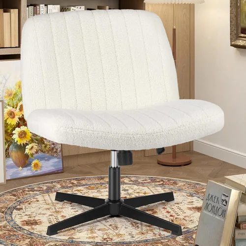 Miniatura 13 de OLIXIS Silla Criss Cross con Ruedas Silla de Escritorio de Oficina y Tocador con Patas Cruzadas Anchas Silla de Tela Cómoda Sin Brazos Ajustable