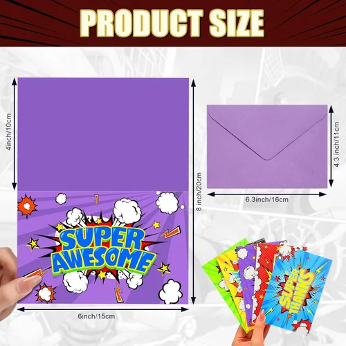 Miniatura 2 de Cholemy 40 tarjetas de agradecimiento de héroe surtido con sobres, tarjetas plegadas de agradecimiento coloridas cómicas para niños, aulas, escuela