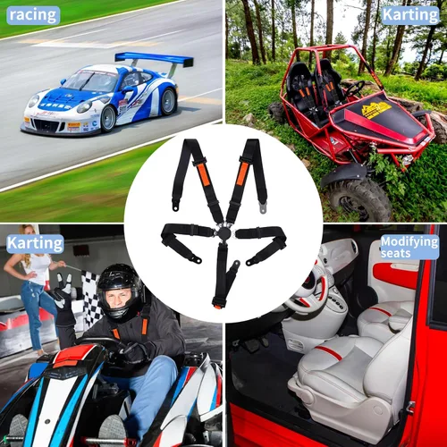 Miniatura 5 de Yakitoko Universal Arnés de Seguridad de 5 Puntos, 2 Pulgadas, Compatible con Go Kart, UTV, ATV, Carreras, Negro