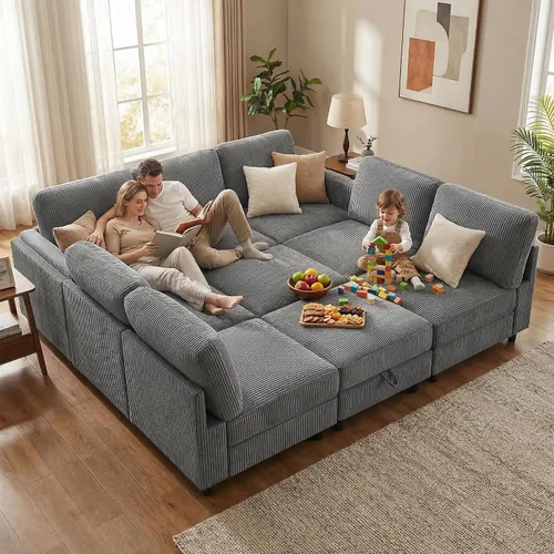 Miniatura 14 de KKL Sofá modular de 84 pulgadas, sofás de 3 plazas para sala de estar con almacenamiento, sofá modular de asiento profundo seccional, funda