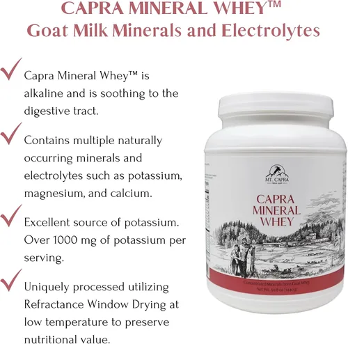 Miniatura 3 de Mt. Capra Mineral Whey Un suplemento en polvo mineral/electrolito biodisponible de suero de leche de cabra, rico en potasio, alcalinizante, 56