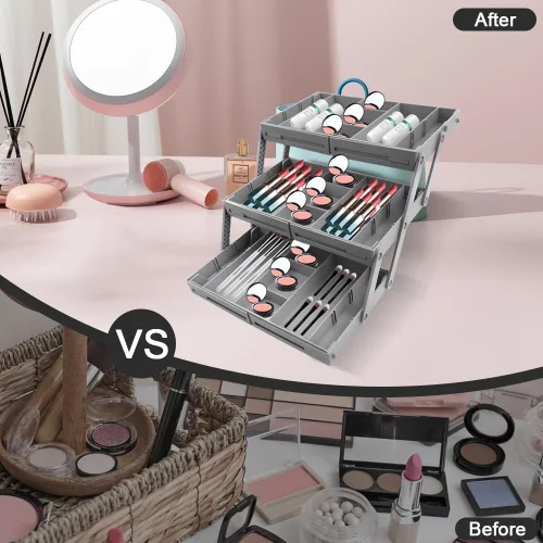Miniatura 7 de Organizador de cajones de 3 niveles plegable, organizador de cajones de varios niveles, organizador de cajones de basura para oficina, maquillaje