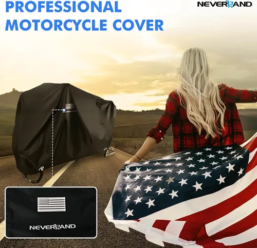 Miniatura 5 de NEVERLAND Funda impermeable para motocicleta al aire libre – Funda negra resistente para scooter, cubierta de motocicleta con logotipo reflectante