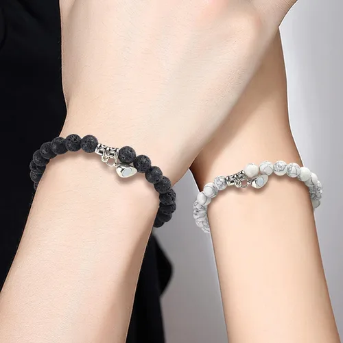 Miniatura 4 de 2 PCS Magnetic Couples Bracelets, Natural Stone Energy Stone Beads Bracelet Set His and Hers Long Distance Relationship Bracelet for Boyfriend
