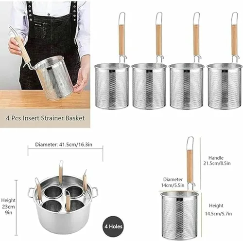 Miniatura 4 de Olla para Pasta De Acero Inoxidable, Juego De Olla para Pasta Con Cesta para Insertar, 4 Agujeros