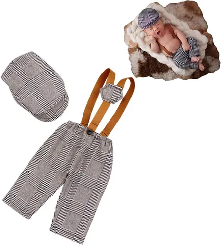 Miniatura 6 de Accesorios para fotografías de bebé recién nacido o de meses, con gorra a rayas y mameluco