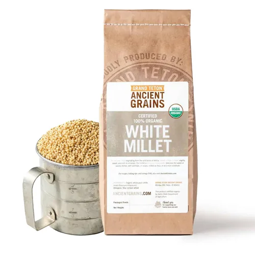 Grand Teton Ancient Grains - Mijo blanco 100% orgánico | Grano sin cáscara, sin gluten, sin cáscara para ensaladas, pilaf y sopas, grano entero