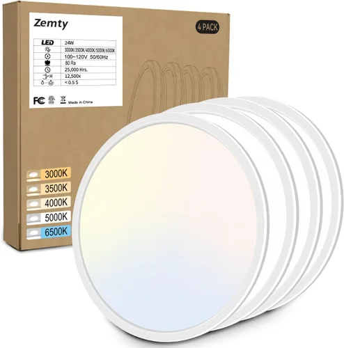 Miniatura 48 de Zemty Paquete de 8 lámparas de techo LED de montaje empotrado de 12 pulgadas, lámpara de techo súper delgada de 28 W 3200 lm, lámpara de techo Negro
