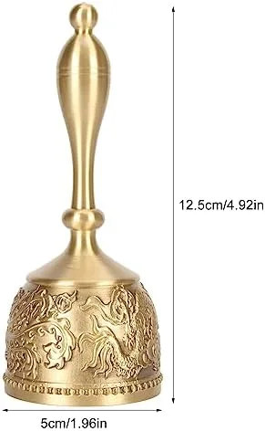 Miniatura 6 de Campana de mano de latón antiguo de 4.9 pulgadas para recepción de boda, hotel, tono de anillo nítido transparente, aspecto rústico vintage