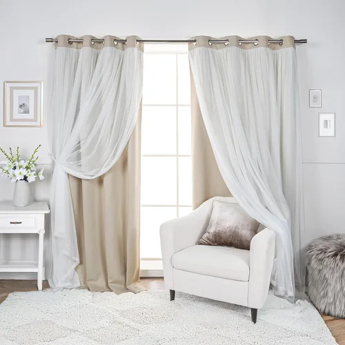 Miniatura 14 de Best Home Fashion Juego de 2 paneles de ventana de tul de encaje con aislamiento térmico y ojales de níquel de acero inoxidable para dormitorio