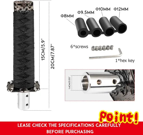 Miniatura 3 de Palanca de cambio estilo katana, pomo universal para espada samurái, compatible con autos manuales con adaptadores, negro (15 cm)