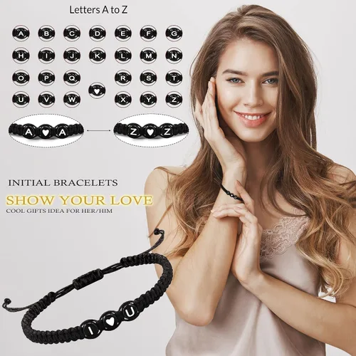 Miniatura 2 de Pulseras con iniciales para mujeres y hombres, regalos para novia, novio, pulseras de letras "I Love You", regalos para ella, él, mejor amigo