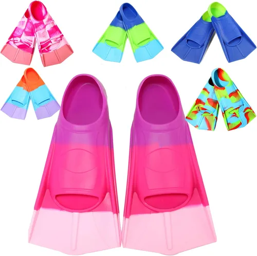 Miniatura 20 de Aletas de Natación para Niños, Aletas Cortas Cómodas para Natación de Vueltas y Entrenamiento para Niños, Niñas, Niños, Principiantes Azul y lima