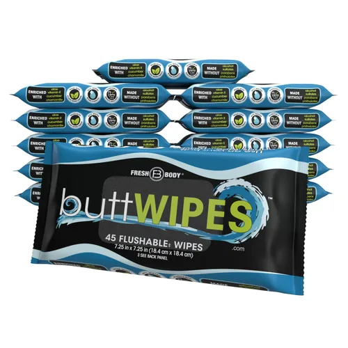 Miniatura 9 de ButtWIPES Toallitas desechables (1 paquete, 45 toallitas) – Toallitas desechables para adultos – Toallitas para glúteos a base de agua con aloe