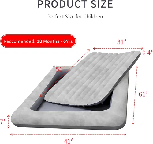 Miniatura 3 de Colchón de aire para niños: colchón de aire portátil rápido para niños, cama inflable portátil de viaje, superficie con felpa suave y cómoda, ideal